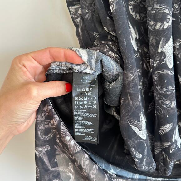 ALLSAINTS Abi Somnium Asymmetrical Draped Botanical Print Top Black 10 - Picture 8 of 11